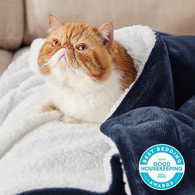 Bedsure GentleSoft Sherpa Fleece Twin Size Blanket for Couch, Non-Heated, Thick and Warm Throw for Women and Men, Soft Fuzzy Plush Twin Blanket for Winter, Navy, 60x80 Inches