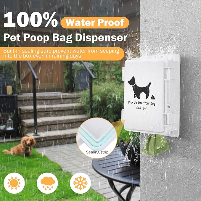 Dog Poop Bag Dispenser, Wall Mounted Outdoor Dog Waste Bags Dispenser Station, Waterproof Pet Waste Bag Holder Fits Home, Porch, Back Yard(Dispenser Only)