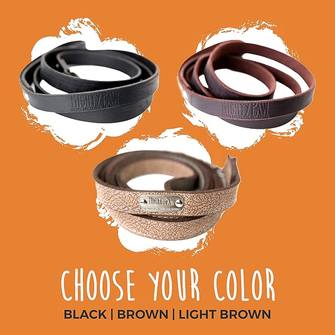 Mighty Paw Luxury Leather Dog Leash - Genuine Material Leather Leashes for All Pet Sizes - Pet Lead - 5 ft Premium Quality - Soft Material - Light Brown (Pack of 2)