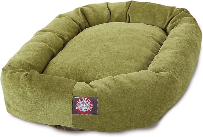 Majestic Pet 52 Inch Micro Velvet Calming Dog Bed Washable – Cozy Soft Round Dog Bed with Spine for Head Support - Fluffy Donut Puppy Mat 52x35x11 (inch) X- Large – Apple