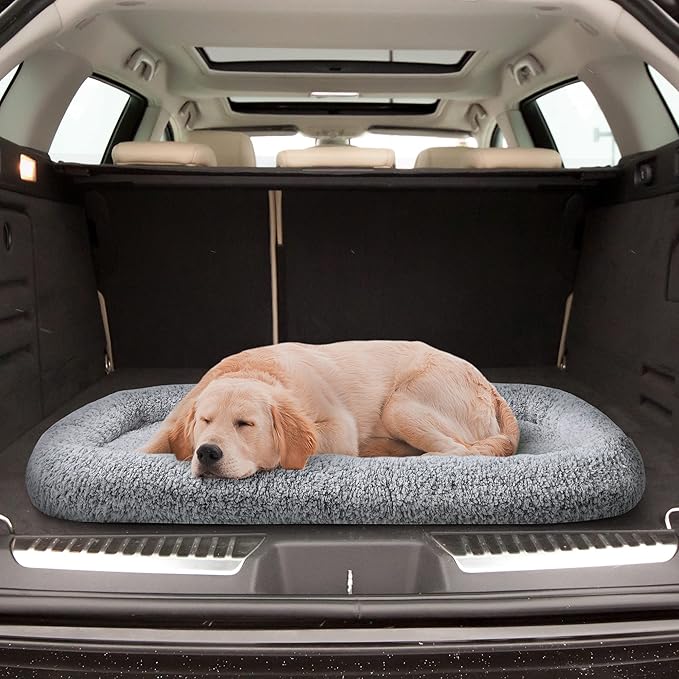 Friends Forever Bolster Dog Crate Mat 48 Inch, Washable Dog Crate Bed, Sherpa Fleece, Nova Grey