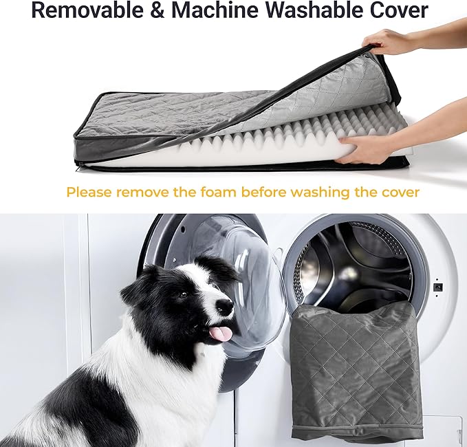 Dog Bed for Small and Medium Size Dogs - Orthopedic Egg Crate Foam Pet Bed with Waterproof & Machine Washable & Non-Slip Bottom, Ideal for Crate and Indoor Use, 30x20 Inch, up to 30 lbs, Dark Grey