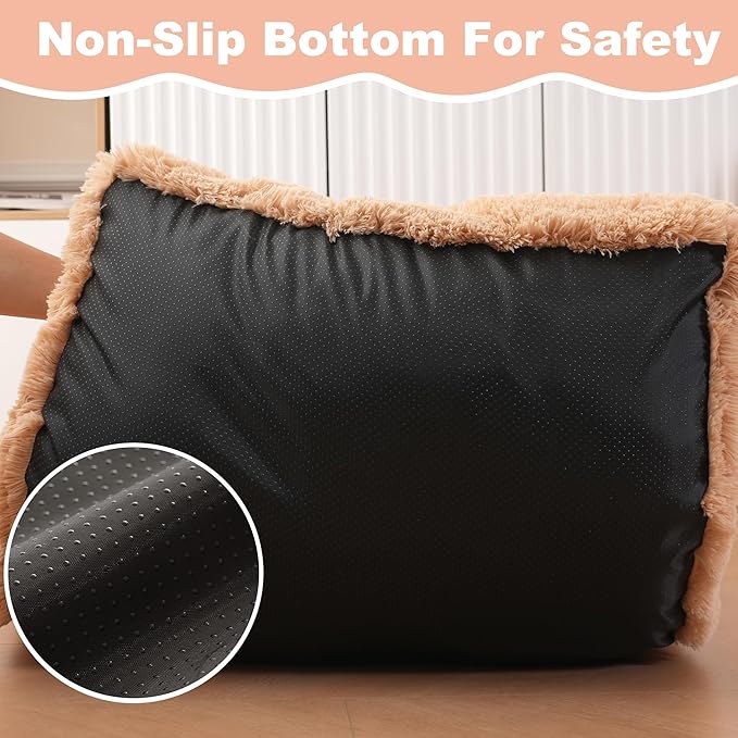 Bedfolks Waterproof Crate Bed, Plush Dog Kennel Pad with Removable Washable Cover, Faux Fur, Fluffy, 41"x27", Solid Camel