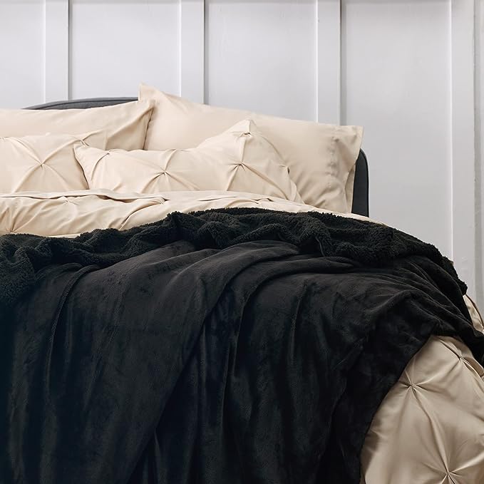 Bedsure GentleSoft Sherpa Fleece Twin Size Blanket for Couch, Non-Heated, Thick and Warm Throw for Women and Men, Soft Fuzzy Plush Twin Blanket for Winter, Black, 60x80 Inches