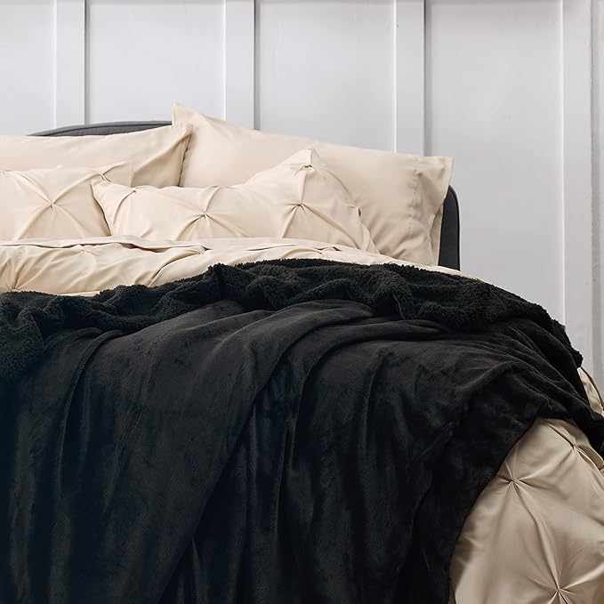 Bedsure GentleSoft Sherpa Fleece Throw Blanket for Couch, Non-Heated, Thick and Warm Throw for Women and Men, Soft Fuzzy Plush Blanket for Winter, Black, 50x60 Inches