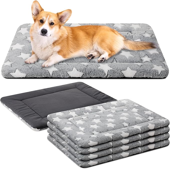 VitalCozy 4 Pcs Dog Crate Pads, Ultra Soft Warm Washable Anti-Slip Kennel Bed Mat for Pets, Reversible, Replaceable, Cozy Cage Liner for Small Medium Large Dogs and Cats(28 x 42 x 1.6 Inch,Gray)