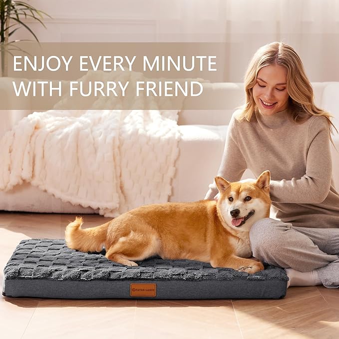 Patas Lague Orthopedic Jumbo Dog Bed for Extra Large Dogs 56''X40'', Waterproof Soft Warm Comfortable Egg Crate Foam Jumbo Pet Beds Mat with Removable Washable Cover and Nonskid Bottom, Dark Grey