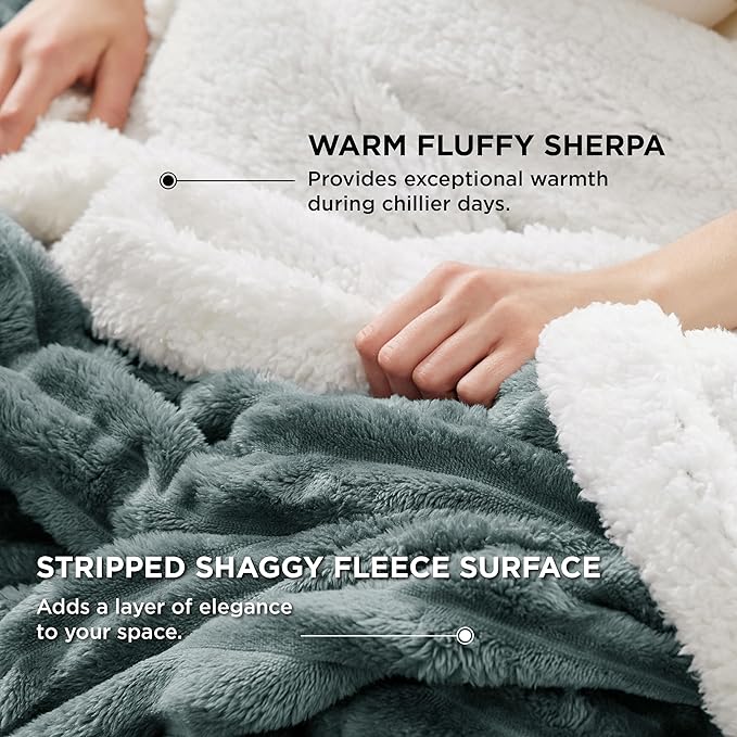 Bedsure Sherpa Throw Blanket for Couch - Super Soft, Cozy Fleece Thick Warm Blanket for Winter, GentleSoft Plush & Fluffy Throw Gift for Women, Room Decor, Dark Green, 50x60 Inches