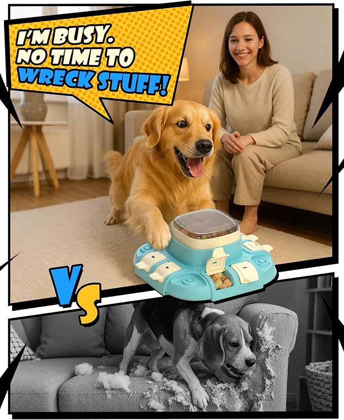 Dog Puzzle Toy：2 Levels for Smart Dogs, Slow Feeder with Button for IQ Training and Mental Enrichment for Small Medium Large Dogs