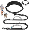 PetAmi Heavy Duty Hands Free Dog Leash, Adjustable Waist Belt for Large Dog Walking Up to 125 lbs, Bungee Leash for Pet Running, Hiking, Reflective Safety for Jogging, Biking, Grey Handle