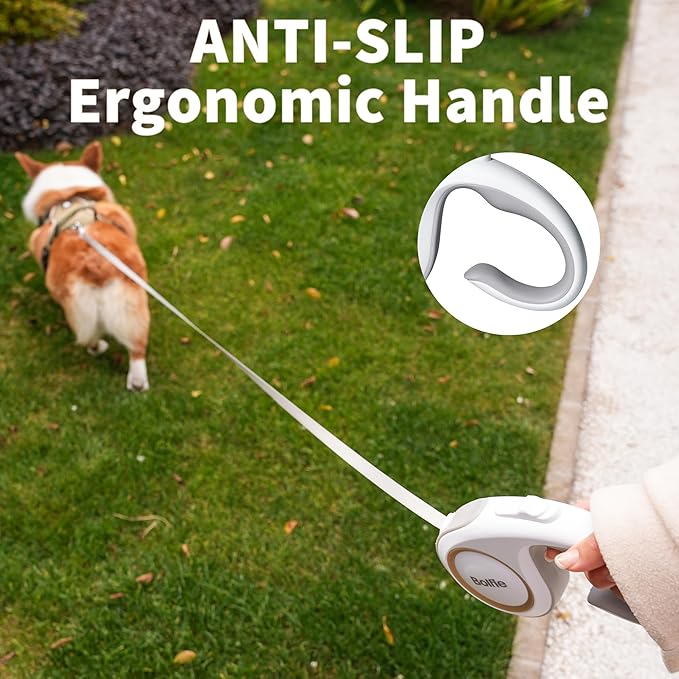 360° Tangle-Free Retractable Dog Leash 16 ft Heavy Duty Reflective Nylon Tape for Small to Medium Dogs Up to 60lbs,Soft Grip, Lock(Medium, White)
