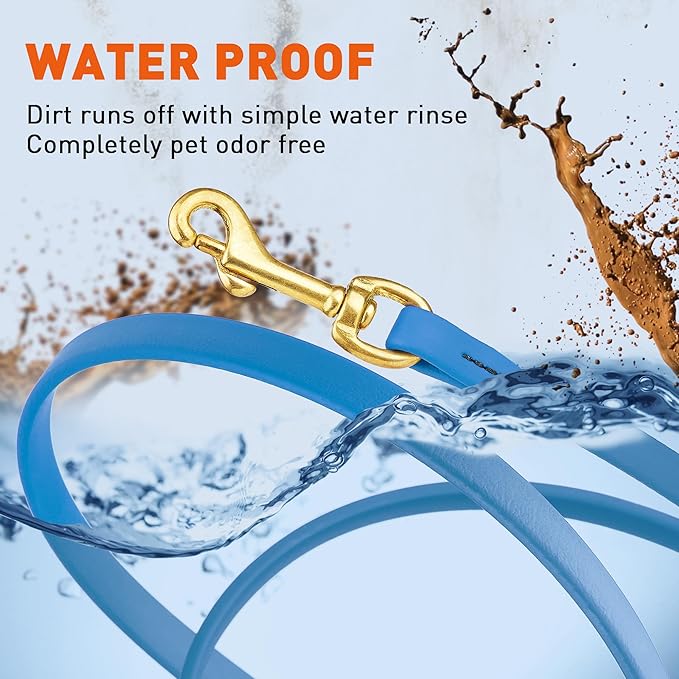 Viper Biothane K9 Working Dog Leash Waterproof Lead for Tracking Training Schutzhund Odor-Proof Long Line with Solid Brass Snap for Puppy Medium and Large Dogs, 10ft Cerulean Blue