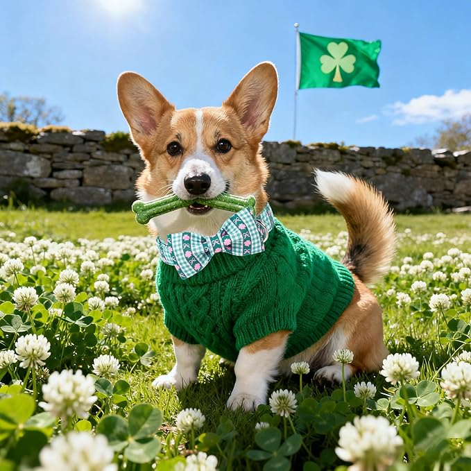 ARING PET St Patrick's Day Dog Collar, Cute Green Pet Shamrock Bowtie Collars with Metal Buckle for Puppy Small Medium Large Boy Girl Dogs-M