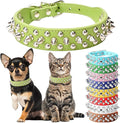 Green Spiked Collar for Dogs, Boy Spike Puppy Collars Leather Mushrooms Rivet Male Studded Cat Collars Adjustable for Kitten XXS XS S Medium Large Dogs, X-Small