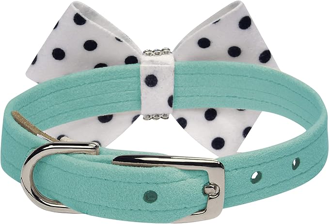 Susan Lanci Designs Ultrasuede Premium Dog Collar with Nouveau Bow, Tiifi Blue, X-Small