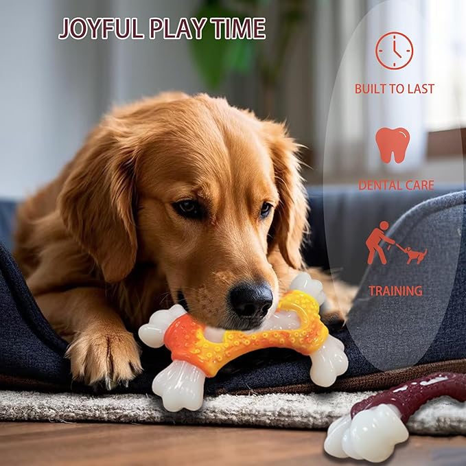 2 Pack Tough Dog Toys, Toys for Aggressive Chewers Medium Large Breed, Chew Dogs, Bone Toy Nylon Dogs Almost Indestructible
