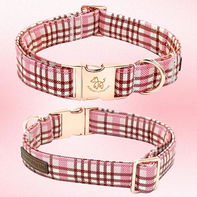 Elegant Little Tail Cute Pink Dog Collar with Bow for Medium Dogs, Adjustable Cotton Summer Pet Collar