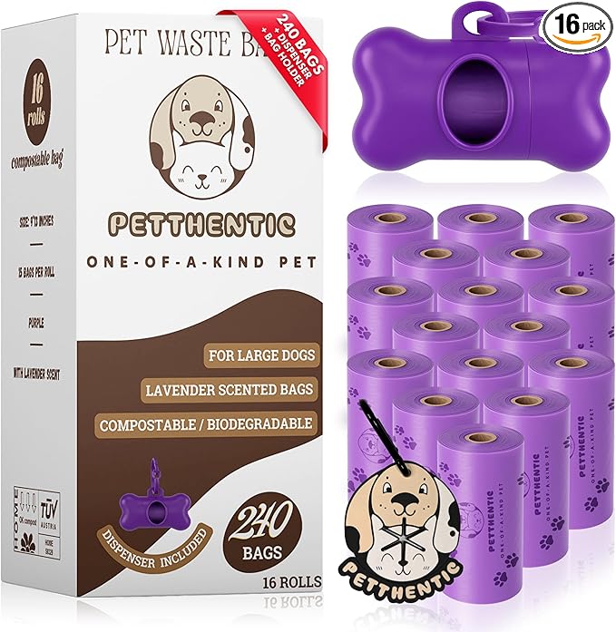 Poop Bags For Dogs with Dispenser & Holder 240 Count – Scented, Extra Thick Leak-Proof & Eco-Friendly Cornstarch Waste Bags for Dogs & Cats. Includes Poop Bag Clip. biodegradable dog poop bags.
