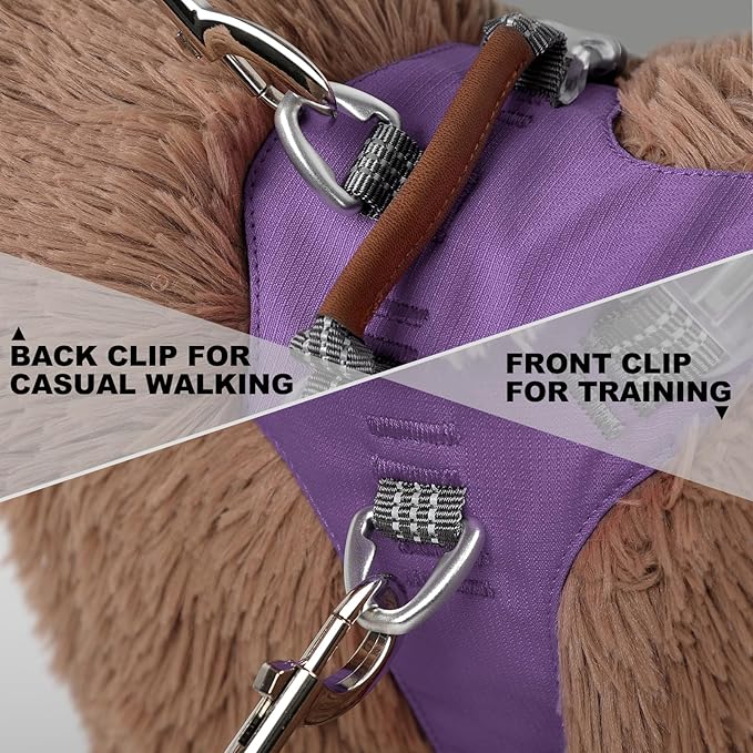 No Pull Dog Harness – Adjustable Reflective Nylon Vest for Small Medium Large Dogs, Escape Proof Training Harness with Leather Control Handle, Lightweight Aluminum Hardware (Purple, S)