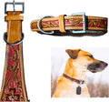 Majestic Ally Leather Dog Collar with Adjustable, Padded Fit for Walking, Hiking, and Running, Designer Western Wear for Puppies, Fancy Colors (Red - Natural, Large)