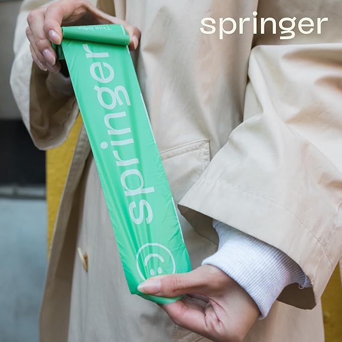 Springer Dog Poop Bag Dispenser Holder with Bags, No Dangle Design for Leash, Premium Thick Waste Bags with Easy to Open Tab, Unscented, 1 Dispenser and 15 Count