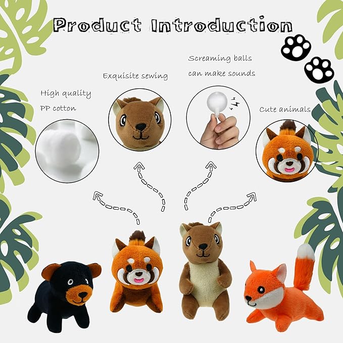 Dog Hide and Seek Toys Puppy Chew Squeaky Toys Plush Mushroom&Bamboo&Shell Hideout Stuffing with Squeakers Animals (Trunk Hideout with 4 Animals)