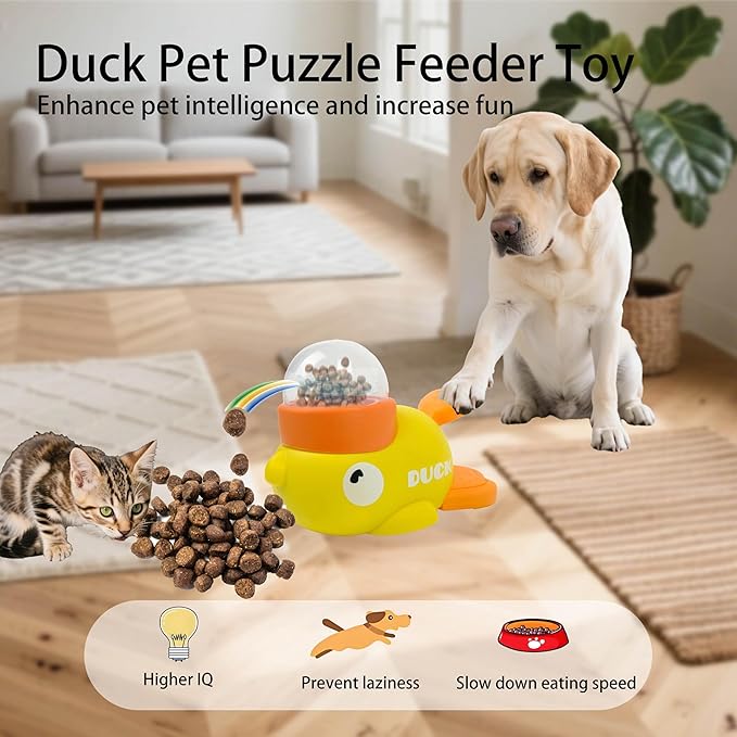 Dog Interactive Treat Dispenser Toy，Food Puzzle Slow Feeder，Interactive Duck-Shaped Enrichment Toy for Cats and Small Dogs