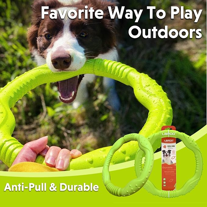 LaRoo 11.8 Inch Heavy-Duty Dog Flying Ring - Floating Chew Toy for Aggressive Chewers, Interactive Tug of War & Teething Toy for Medium/Large Dogs, Waterproof Outdoor Fetch Toy (Green)