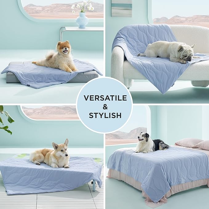 Bedsure Premium Cooling Blanket for Extra Large Dog - Q-MAX>0.5, Breathable Summer Washable Cold Pet Mat, Soft Durable Self Cooling Dog Mat for Hot Weather, Powder Blue, 50x60