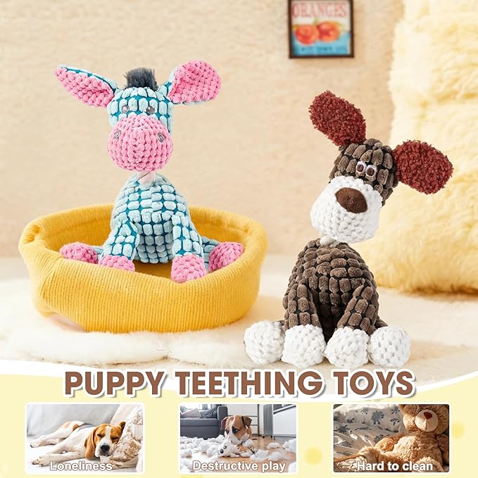 Indestructible Dog Toys,New Dog Toys for Aggressive Chewers,Squeaky Durable Chew Toy for Indoor Pups Teething,Puppy Teething Toys (Brown Dog)