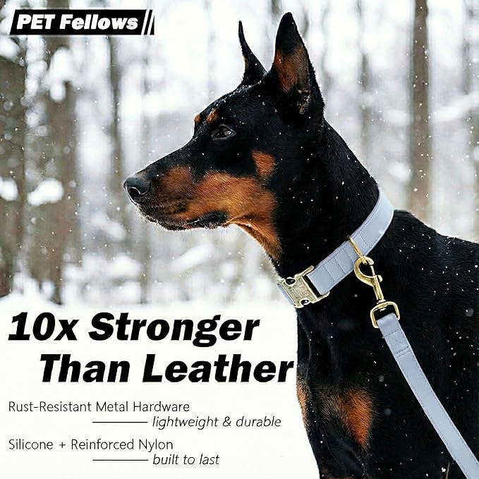 Dog Collars for Medium Dogs Silicone Leather Dog Collars Soft Flexible Waterproof Odor-Proof Durable Thick Classic Adjustable Pet Puppy Collar (Blue, Medium (11.5-18.5" Neck))