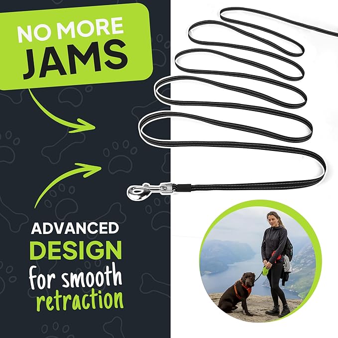 Twoear Retractable Dog Leash 16ft - Heavy Duty Reflective Nylon Tape Leash with Poop Bag Holder & Anti-Twist Protection for Small, Medium, Large Dogs up to 110 lbs