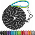 NTR Long Dog Leash, Rope Lead 50 Feet, with 2 Swivel Hooks, Reflective Threads and Comfortable Padded Handle, Puppy Leash for Walking, Hunting, Camping, Backyard for Small Medium and Large Dogs-Black