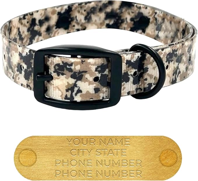 Regal Dog Products Large Camo Hunting Dog Collar with Custom Engraved Name Plate & Black Hardware | Waterproof Personalized Dog Collars for Big & XL Dog | Other Sizes for Puppies, Small & Medium Dogs