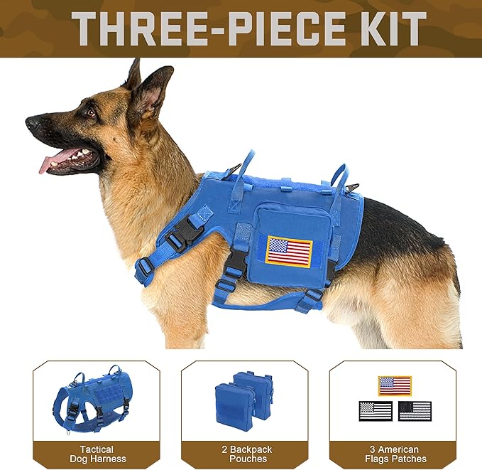 Forestpaw Dog Harness Medium Sized,Tactical Dog Harness with Handle,No Pull Military Style Service Dog Vest with Pockets Adjustable for Medium Large Dogs,Blue,Chest 19.5-41.5"