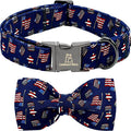 Lionheart glory American Flag Dog Collar 4 of July Independence Patriotic Dog Bow Collars Heavy Duty Adjustable Soft Collar with Bowtie for Medium Dogs Pet Gift