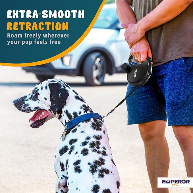 Emperor Pets 26 ft Retractable Dog Leash Black - Heavy Duty Retractable Pet Leash with Anti-Slip Grip for Medium to Large Dogs up to 110 lbs -Aura BB26