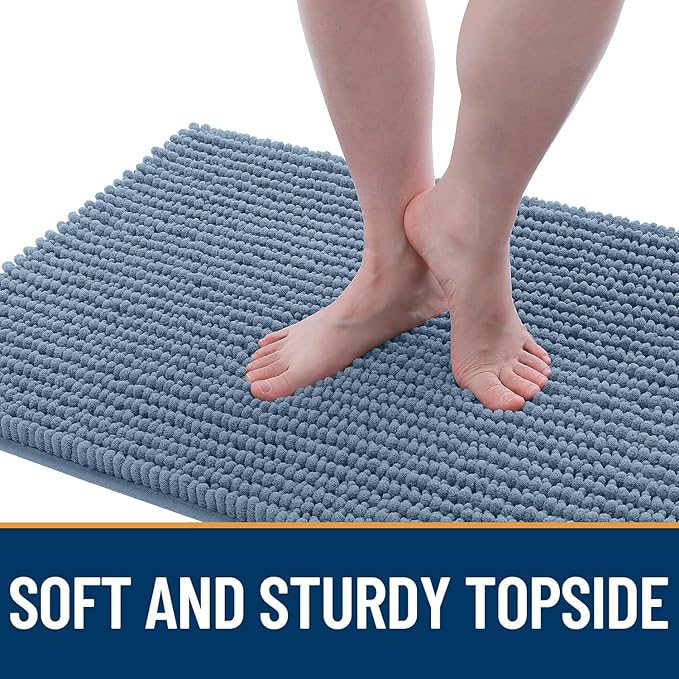 OLANLY Dog Door Mat for Muddy Paws 59x24, Ultra Absorbent Chenille Mud Doormat, Non-Slip Washable and Dirt Trapping Doormat for Indoor Entryway, Quick-Dry Indoor Pet Bed Mats for Dogs, Airy Blue