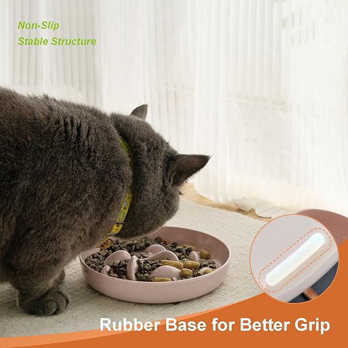Slow Feeder Bowl for Cats and Small Dogs,Cilkus Fish Pool Design, Fun Interactive Bloat Stop Puzzle Feeder Bowl Healthy Eating Diet Made of Melamine Food Grade Material (Pink(Melamine))
