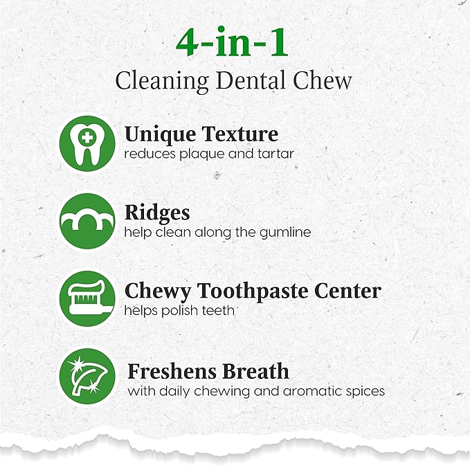 ARK Naturals Brushless Toothpaste, Dog Dental Chews for Medium Breeds, Vet Recommended for Plaque, Bacteria & Tartar Control, Value Pack, Green Outer Layer, Beige Filling, Cinnamon, 54 Oz
