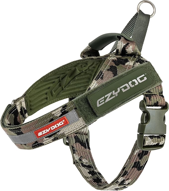 EzyDog Express Dog Harness - Adjustable Dog Harness for Large, Medium, and Small Dogs with Padded Ergonomic Anti-Chafing Design, Grip Handle, & Easy Side Buckle (Green Camo, XS)