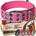 ADITYNA Heavy Duty Dog Collar for Medium Dogs - Reflective Pink Girl Collar with Handle for Training, and Walking - Wide, Thick, Tactical, Soft Neoprene Padded