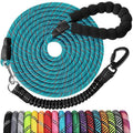 Long Dog Leash 15 FT: Heavy Duty Rope Leashes for Dogs Training with Swivel Lockable Hook Reflective Threads Bungee and Padded Handle - Dog Lead for Large Small Medium Dogs Outside Walking Hiking Blue