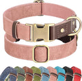 Didog Soft PU Leather Dog Collar for Large Dogs,Classic Adjustable Wide Pink Dog Collars with Quick Release Metal Buckle,Easy Clean and Comfortable with Nylon Lining,Pink,XL Neck 20-27", Width 1.2"