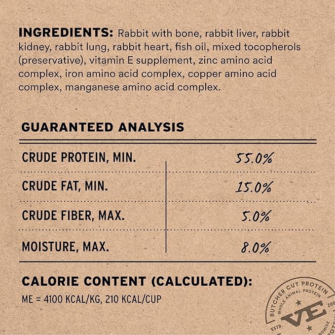 Vital Essentials Freeze Dried Dog Food, Raw Rabbit Crunchy Mini Nibs | Complete Meal or Mixer | High Protein, Low Carb, Grain Free, Dry Dog Food | 14 oz