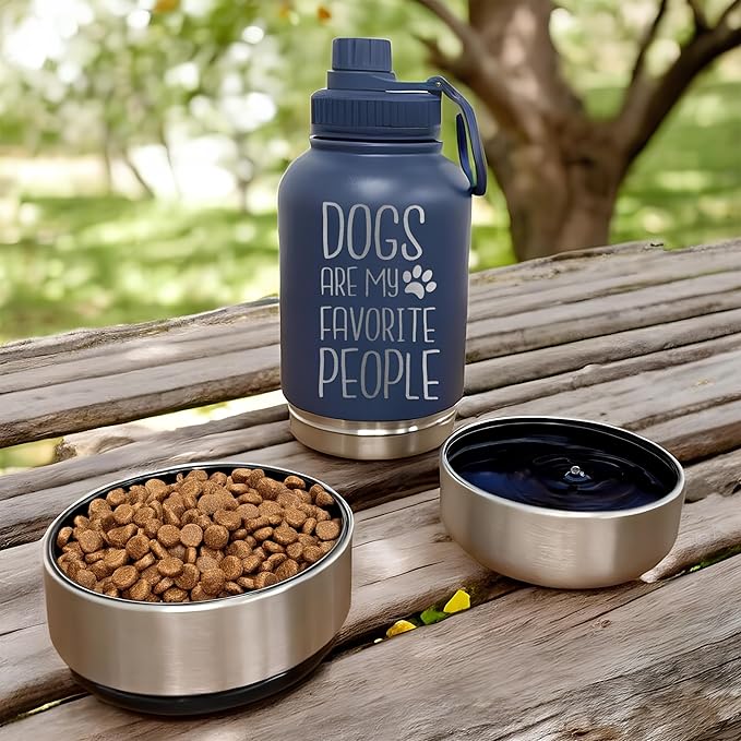 TEEAMORE Dogs Are My Favorite People Water Tumbler with Bowls Personalized Stainless Steel Travel Bottle Brown