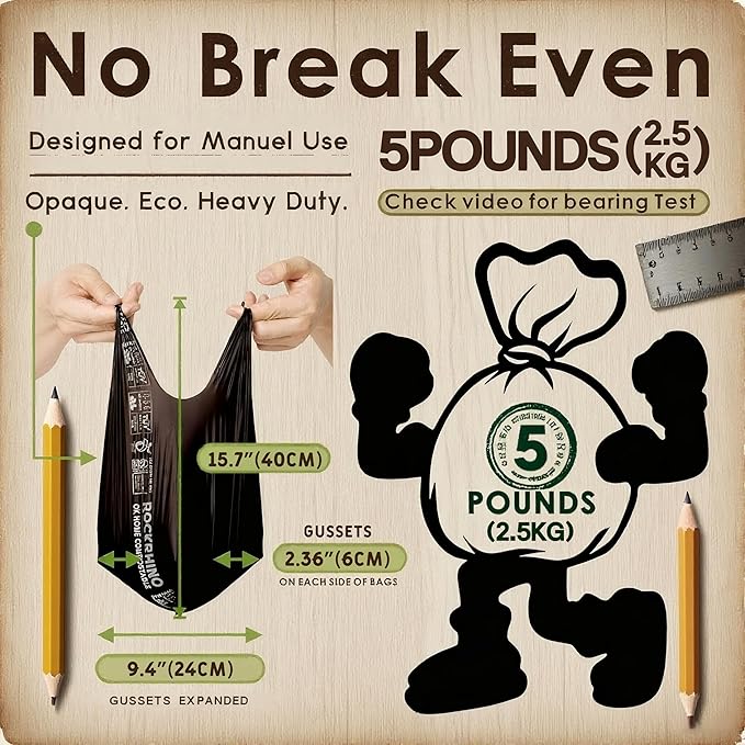 Ultra Thick RockRhino Dog Poop Bags - ECO Heavy Duty, Multi-Layer Bottom, 0% Plastic, 100% Home Compostable, Mint-Scented, Easy Open Tie Handles, Glove-Like Fit - 210 Bags