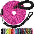 Long Dog Leash 50 FT: Heavy Duty Rope Leashes for Dogs Training with Swivel Lockable Hook Reflective Threads Bungee and Padded Handle - Dog Lead for Large Small Medium Dogs Outside Walking Hiking Pink