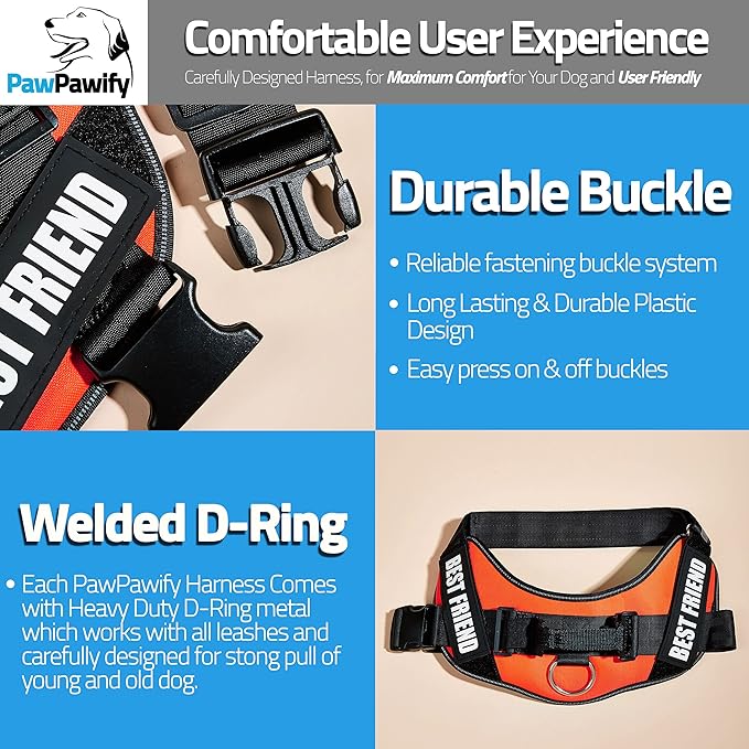 PawPawify Personalized No Pull Dog Harness with 2 Custom Name & Phone Patches, Reflective Breathable Pet Vest for Walking Training, Adjustable Heavy Duty Service Dog Vest for Small Medium Large Dogs