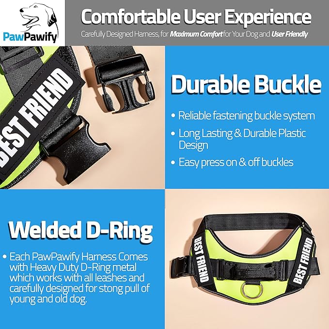 PawPawify Personalized No Pull Dog Harness with 2 Custom Name & Phone Patches, Reflective Breathable Pet Vest for Walking Training, Adjustable Heavy Duty Service Dog Vest for Small Medium Large Dogs
